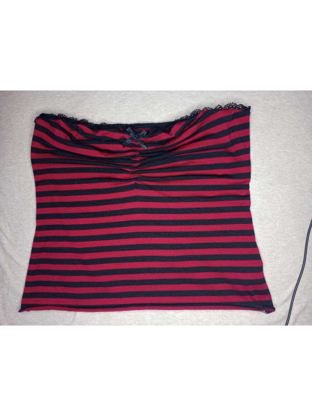 Romwe Black Red Stripe Tube Top Bandeau Grunge Mall Goth Freddy Krugar GUC Small